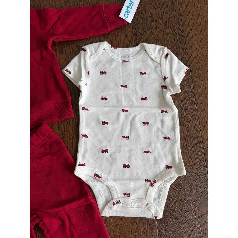 NEW! Carter’s 6M Baby Boy 3PC Quilted Cardigan Outfit Set Red